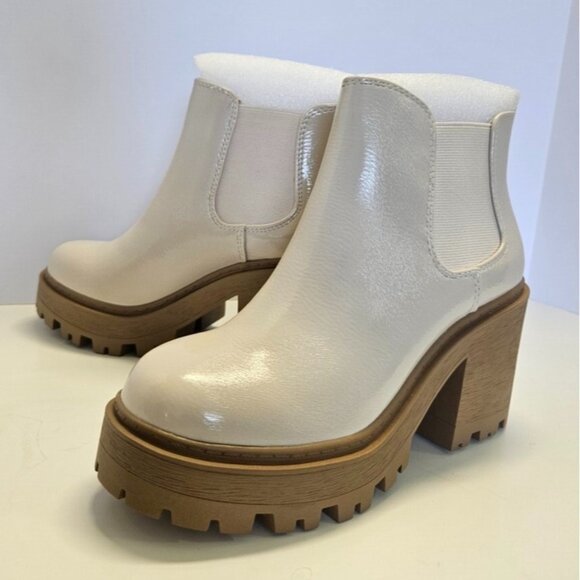 Round Mid Heel Chunky Block Heels Ankle Boots Women's Sz 6 Color Bone Round Toe - Picture 1 of 10